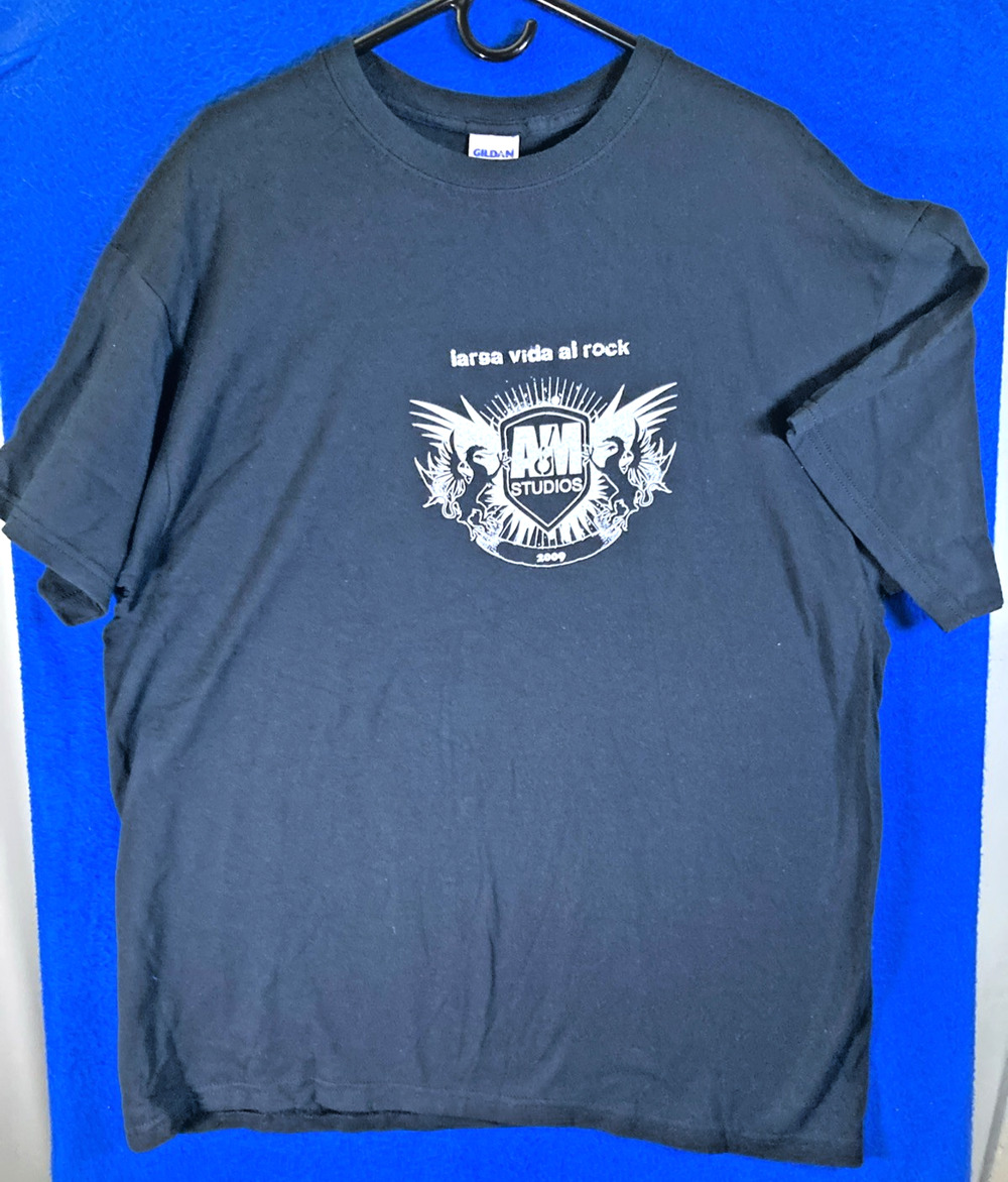 AM Studios T-Shirt Mens XL Black Graphic Band Tee "Larga Vida Al Rock"